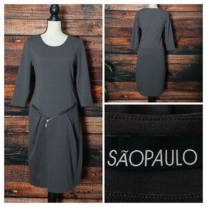 Sao Paulo Sheath Dress Size 34 US 2 Gray Ponte Drop Waist Zipper Accents Dutch